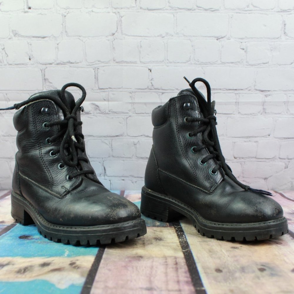 LL BEAN Lace Up Combat Ankle Boots Black Size 7 W - Picture 3 of 9